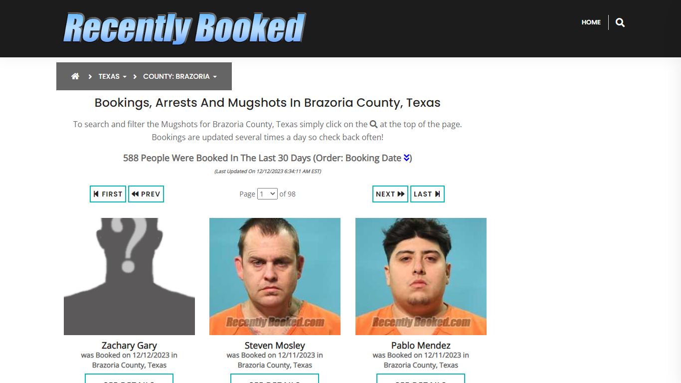 Recent bookings, Arrests, Mugshots in Brazoria County, Texas